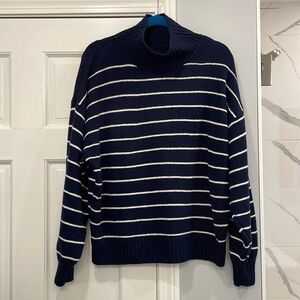 GAP Navy and White Striped Dropped Shoulder Turtleneck Sweater in size M